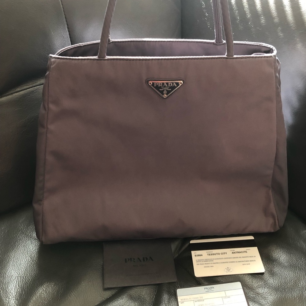 PRADA TESSUTO CITY TOTE BAG SMALL GREY EUC⭐️